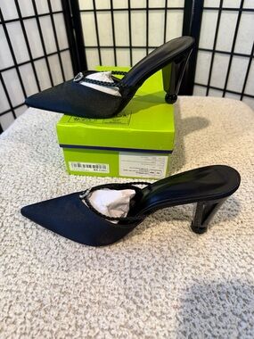 Pointed Toe Black Beaded Mule Heels